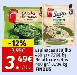 Maskom Supermercados Findus - espinacas al ajillo risotto de setas oferta