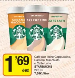 Supermercados Lupa STARBUCKS Café con leche Cappuccino, Caramel Macchiato o Caffe Latte oferta