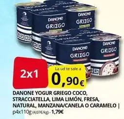 Supermercados MAS Danone - yogur griego coco, stracciatella, lima limón, fresa, natural, manzana/canela o caramelo oferta