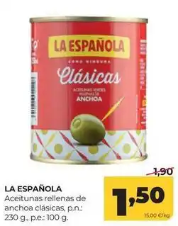 Alimerka La española - aceitunas rellenas de anchoa clasicas oferta