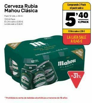 AhorraMas Cerveza rubia mahou clásica oferta