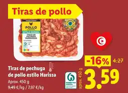 Lidl Tiras de pechuga de pollo estilo Harissa oferta