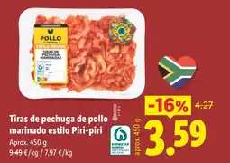 Lidl Tiras de pechuga de pollo marinado estilo Piri-piri oferta