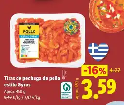 Lidl Tiras de pechuga de pollo estilo Gyros oferta