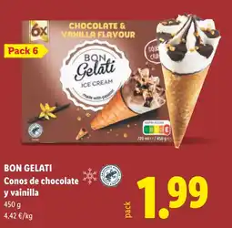 Lidl BON GELATI Conos de chocolate y vainilla oferta