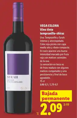 Lidl VEGA ESLORA Vino tinto tempranillo-shiraz oferta