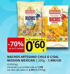 Supermercados MAS Mission - nachos artesano chile o c/sal oferta