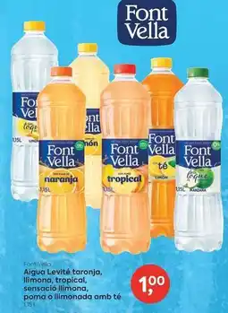 Suma Supermercados Font vella - aigua levite taronja, llimona, tropical, sensacio llimona, poma o llimonada amb te oferta