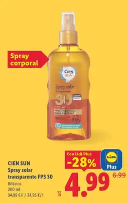 Lidl CIEN SUN Spray solar transparente FPS 30 oferta