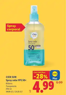 Lidl CIEN SUN Spray solar FPS 50+ oferta