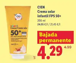Lidl CIEN SUN Crema solar infantil FPS 50+ oferta