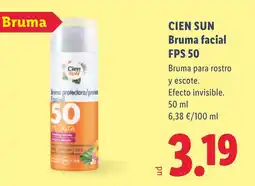 Lidl CIEN SUN Bruma facial FPS 50 oferta
