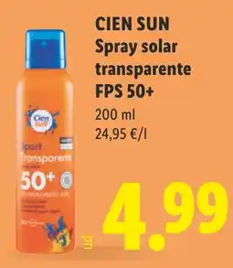 Lidl CIEN SUN Spray solar transparente FPS 50+ oferta