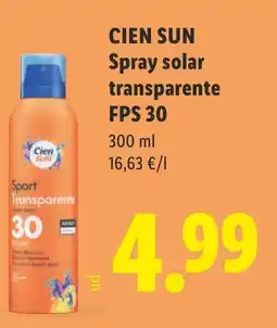 Lidl CIEN SUN Spray solar transparente FPS 30 oferta