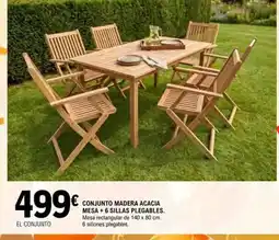 E.Leclerc Conjunto madera acacia mesa +6 sillas plegables oferta