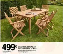 E.Leclerc Conjunto madera acacia mesa + 6 sillas plegables oferta