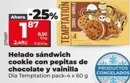 Dia Dia temptation - helado sándwich cookie con pepitas de chocolate y vainilla oferta