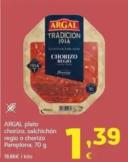 HiperDino Argal - plato chorizo, salchichon regio o chorizo pamplona oferta