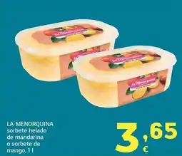 HiperDino La menorquina - sorbete helado de mandarina o sorbete de mango oferta