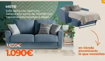 Sofa cama con apertura italiana con cama de 140x190 cm. tapiceria antimanchas a elegir