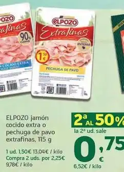 HiperDino Elpozo - jamon cocido extra o pechuga de pavo extrafinas oferta