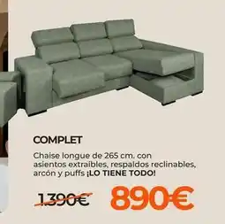 Hipermueble Complet - chaise longue de 265 cm. con asientos extraibles, resaldos reclinables, arcón y puffs oferta