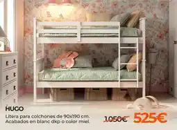 Hipermueble Litera para colchones de 90x190 cm. acabados en blanc dkp o color miel oferta