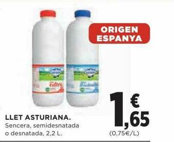 Hipercor Llet Asturiana Sencera, Semidesnatada O Desnatada oferta