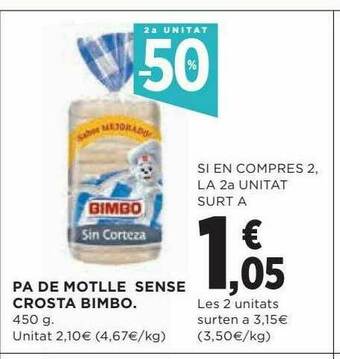 Hipercor Pa De Motlle Sense Crosta Bimbo oferta