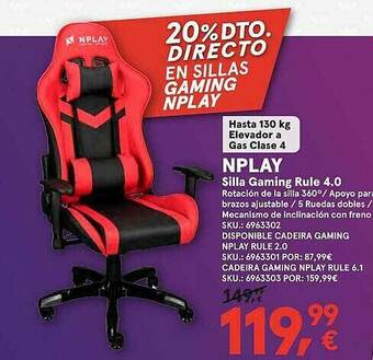 Worten Nplay Silla Gaming Rule 4.0 oferta