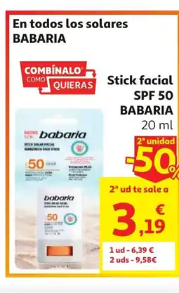 Alcampo BABARIA Stick facial SPF 50 oferta