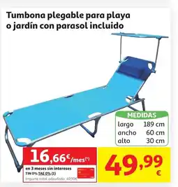 Alcampo Tumbona plegable para playa o jardín con parasol incluido oferta