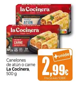 Unide Supermercados LA COCINERA Canelones de atún o carne oferta