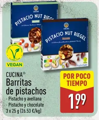 ALDI CUCINA Barritas de pistachos oferta