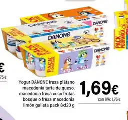 Cash Ifa DANONE Yogur fresa plátano macedonia tarta de queso, macedonia fresa coco frutas bosque o fresa macedonia limón galleta oferta
