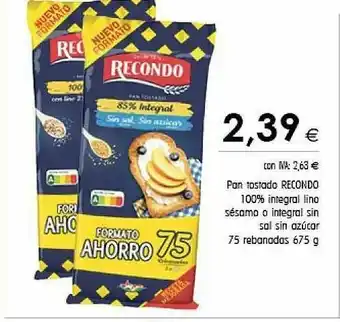 Cash Ifa Pan Tostado Recondo 100% Integral Lino Sésamo O Integral Sin Sal Sin Azúcar 75 Rebanodas oferta