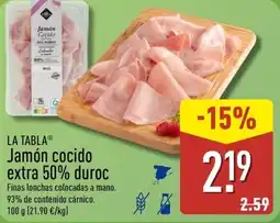 ALDI LA TABLA Jamón cocido extra 50% duroc oferta