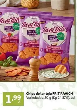 Alcampo Chips lenteja tomate-albahaca frit ravich real bites 80 g oferta