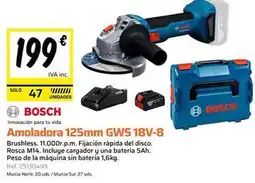 Obramat Bosch - amoladora 125mm gws 18v-8 oferta