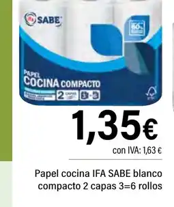 Cash Ifa IFA SABE Papel cocina blanco compacto 2 capas 3-6 rollos oferta