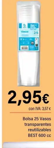 Cash Ifa BEST Bolsa 25 Vasos transparentes reutilizables 600 CC oferta