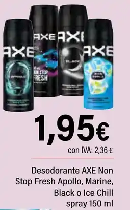 Cash Ifa AXE Desodorante Non Stop Fresh Apollo, Marine, Black o Ice Chill oferta