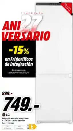 MediaMarkt LG Frigorifico combi integrable GTFN256SER sin panelar oferta
