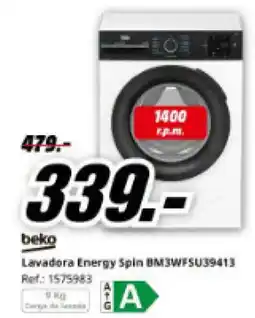 MediaMarkt BEKO Lavadora Energy Spin BM3WFSU39413 oferta