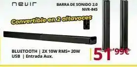 HP Nevir barra de sonido 2.0 nvr-845 convertible en 2 altavoces bluetooth | 2x 10w rms=20w usb entrada aux. 5199 99€ oferta