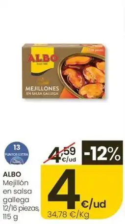 Eroski ALBO Mejillón en salsa gallega 12/16 piezas oferta