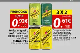 Maskom Supermercados Schweppes Tónica original o zero/ con limón o ginger ale en lata oferta