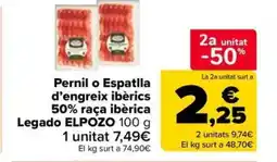 Carrefour Market ELPOZO Pernil o Espatlla d'engreix ibèrics 50% raça ibèrica Legado oferta