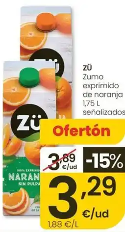Eroski ZÜ Zumo exprimido de naranja señalizados oferta