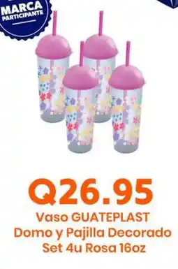 Suma Supermercados GUATEPLAST Vaso Domo y Pajilla Decorado Set 4u Rosa 16oz oferta